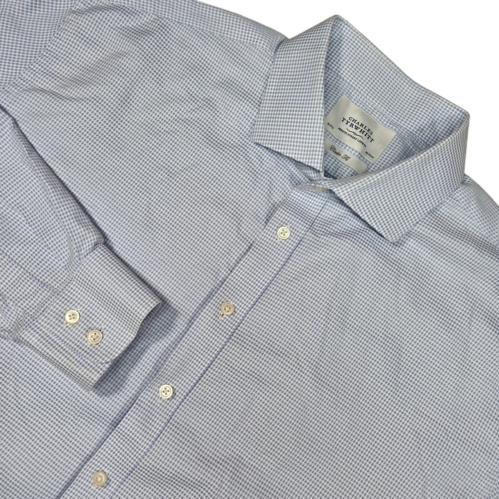 Charles Tyrwhitt Shirt Men 19 37 Classic Fit Blue White Houndstooth Heritage
